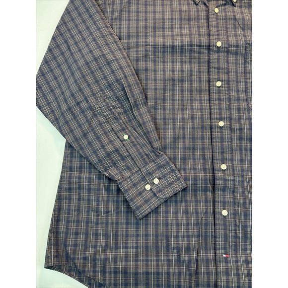 VINTAGE Tommy Hilfiger Men's Shirt XL tartan Plaid Striped Long Sleeve dad - Picture 5 of 14